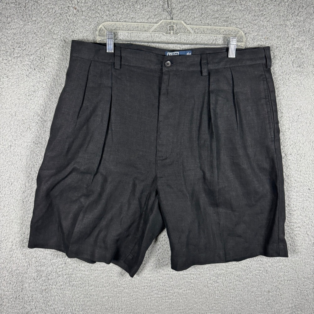 Polo Ralph Lauren Mens Black 100% Linen Tyler Short Double Pleated Size 38